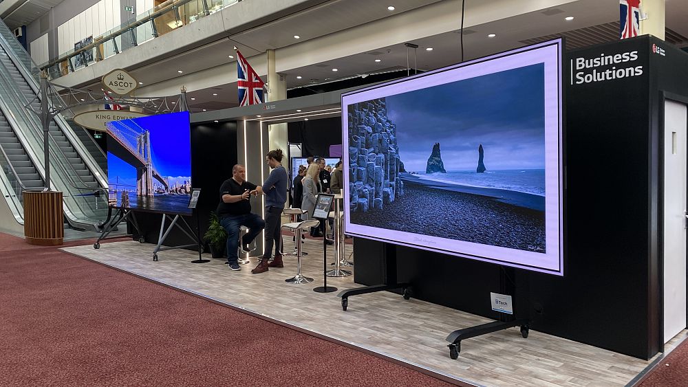 Sony display featuring two large LED walls.