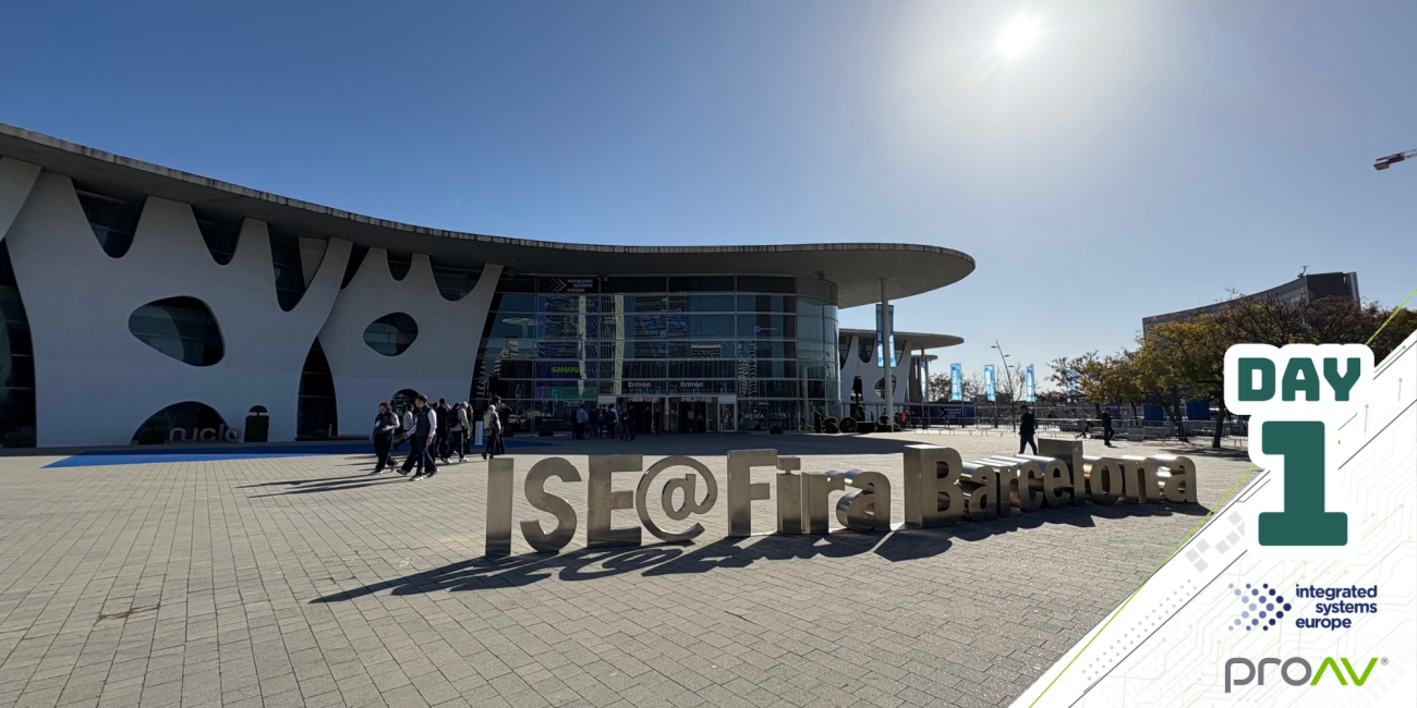 ISE Barcelona entrance with event banners and attendees.