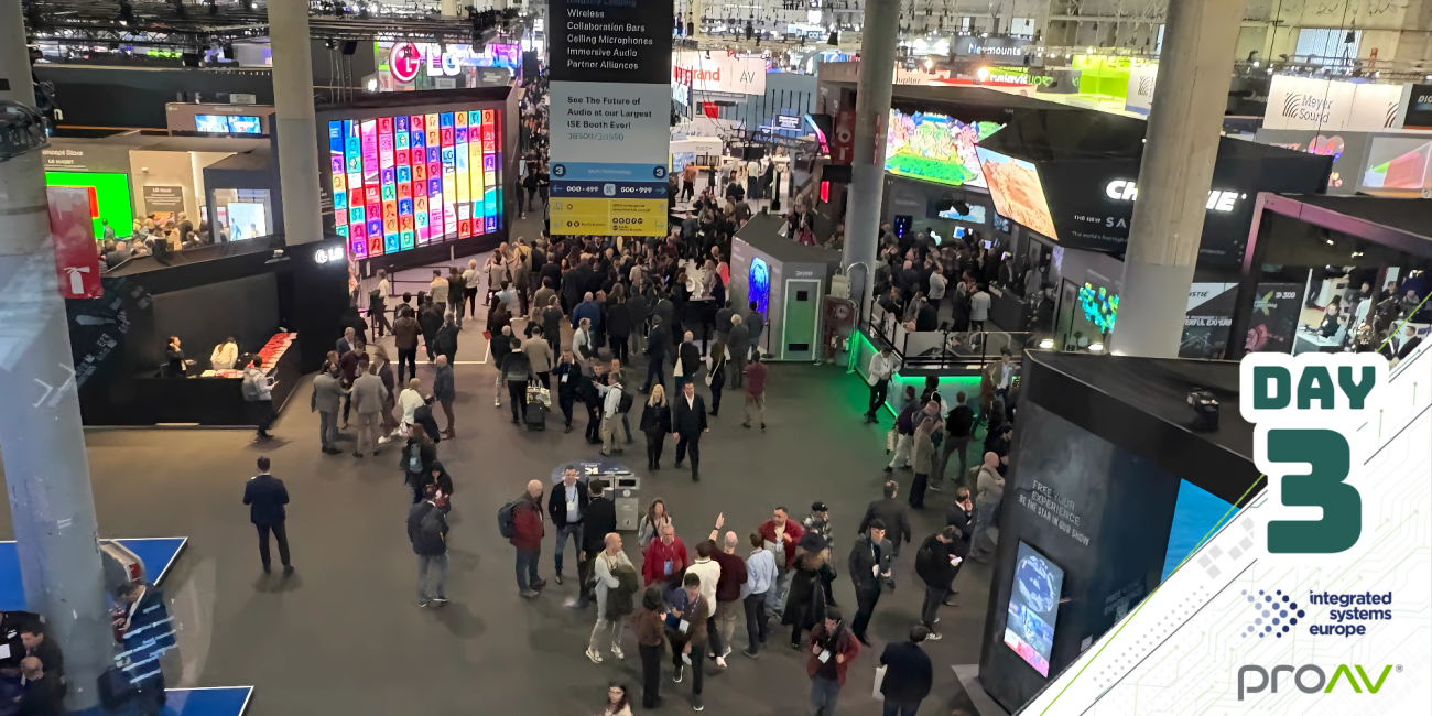 Overview of the exhibition floor on Day 3 at ISE, showcasing booths, attendees, and industry innovations